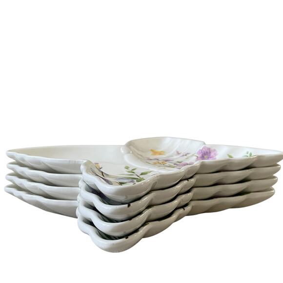 MAXCERA Spring Floral Butterfly Shaped Ceramic Dinner Plates 11x9 Set of 4 New - Picture 4 of 16